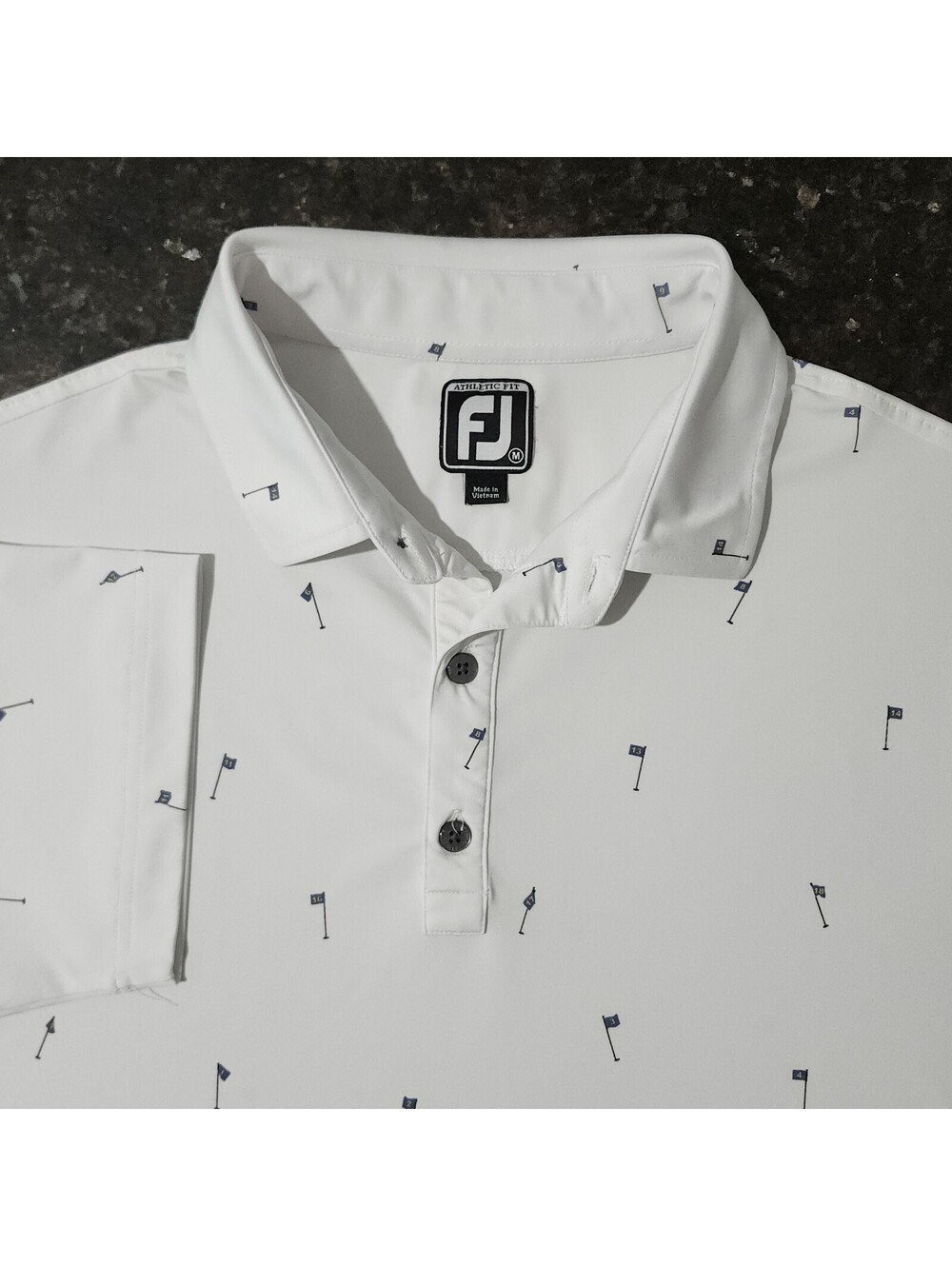 FootJoy Athletic Fit Golf Polo Shirt Flag Pin All Over Performance Stretch